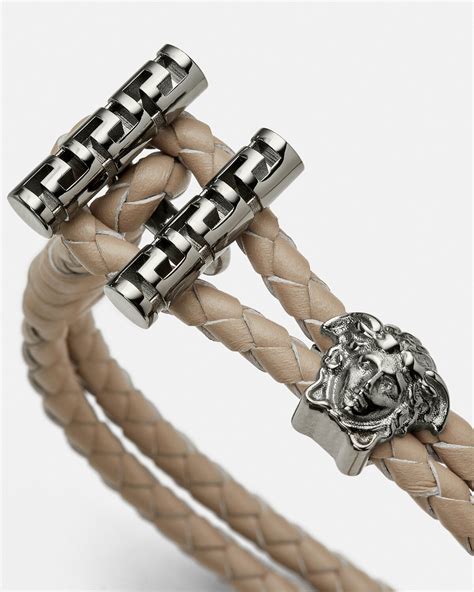 bracelet versace femme or|Versace braided leather charm bracelet.